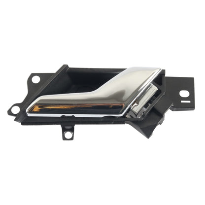 Right-side inside door handle: black housing, silver trim, amber window