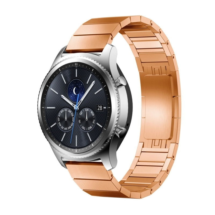 Smart watch replacement strap in rose gold with silver case and blue dial