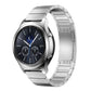 Smart watch replacement strap in silver with metallic link band and blue dial