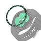 Smart watch with green bezel ring and mint watch face, gray silicone strap