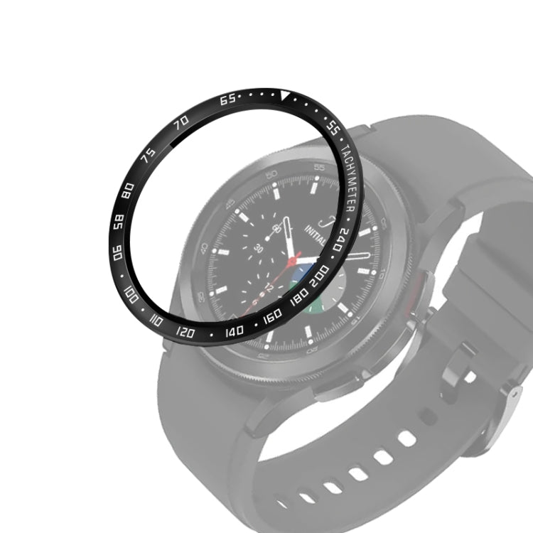 Smartwatch bezel ring with black tone and white minute scale, on gray sport strap