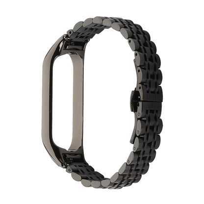 Black seven-bead stainless steel watchband with linked metal connectors