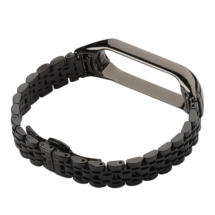 Black seven-bead stainless steel watchband with clasp and metal buckle
