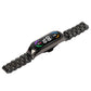 Black seven-bead stainless steel watchband with smartwatch fitted