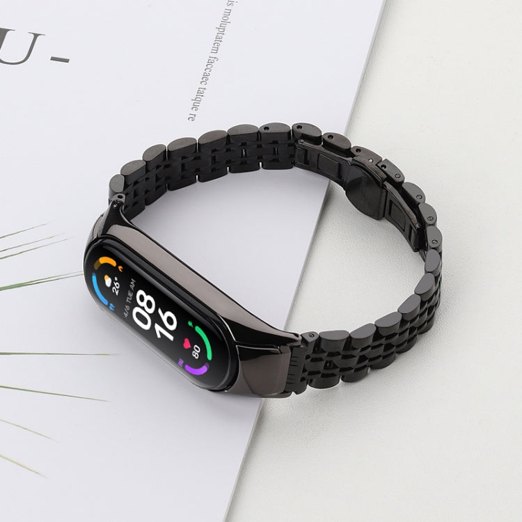 Black seven-bead stainless steel watchband with smartwatch front and clasp