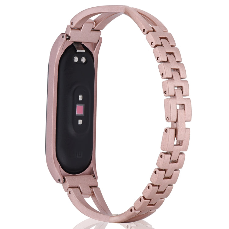 Rose gold diamond alloy replacement watch band with X-shaped metal links