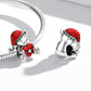 Sterling silver snake chain bracelet with bear charm bead, red enamel heart