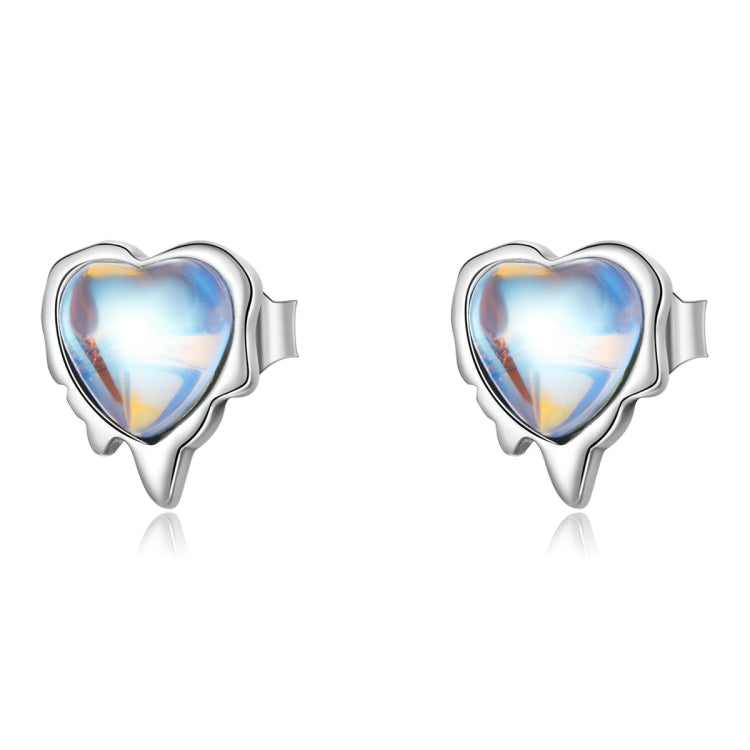 Heart-shaped moonstone stud earrings in oxidized sterling silver