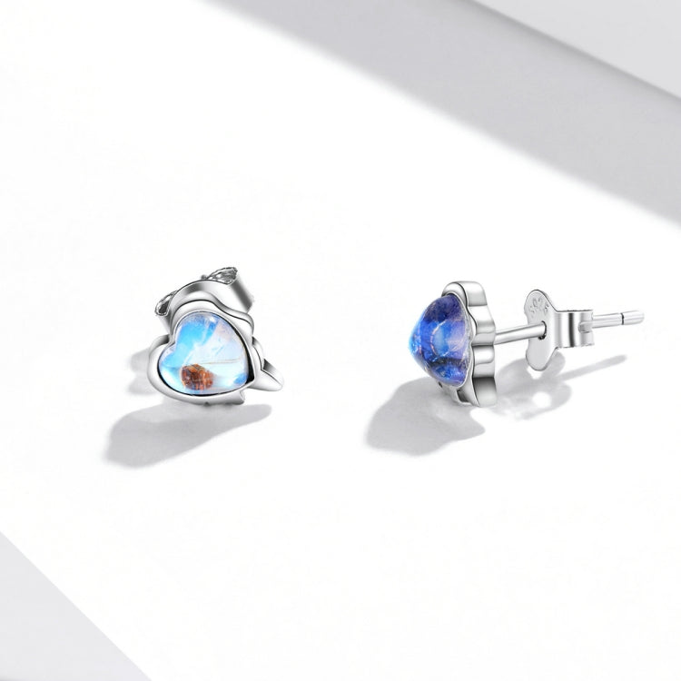 Sterling silver heart moonstone stud earrings with post backs