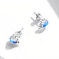 Sterling silver heart moonstone stud earrings with blue gem center