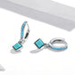 Turquoise square dangle hoop earrings with blue stone band and small silver ring charm