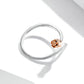 Open S925 sterling silver ring with small rose-gold rose centerpiece