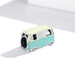 Mini bus charm bead with mint and pale yellow enamel panels on oxidized silver