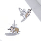 Silver sloth ear stud earrings with enamel faces, showing posts and butterfly backs