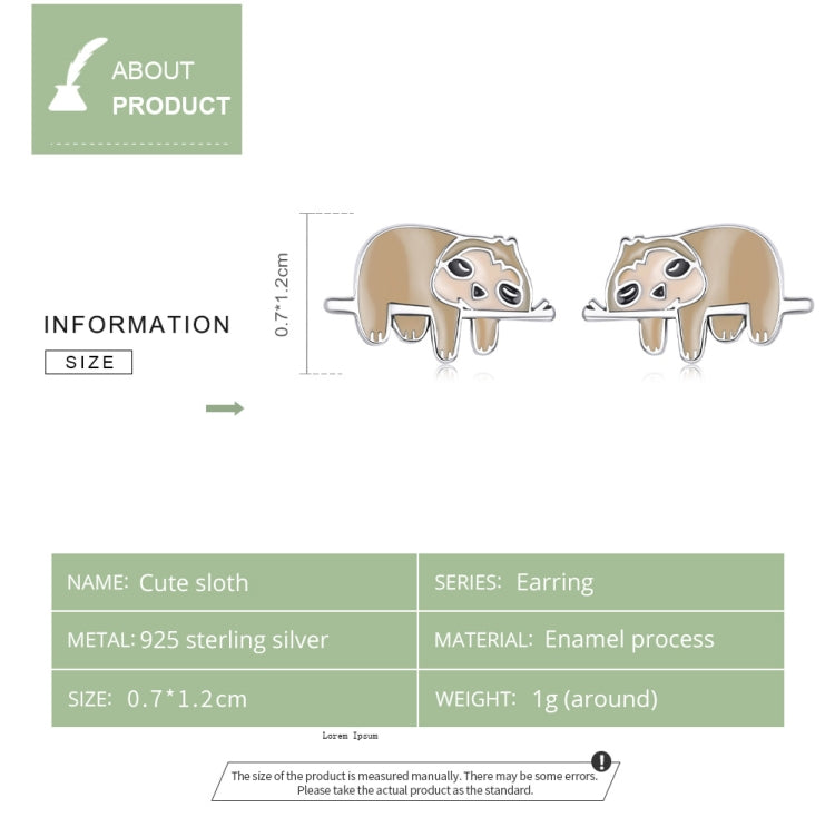 925 sterling silver sloth ear stud pair with enamel body and raised leg details