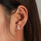 Close-up of corgi ear stud earrings on ear, sterling silver with small enamel details