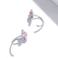 Sterling silver pink enamel flower hoop earrings, angled view with circular cuff style