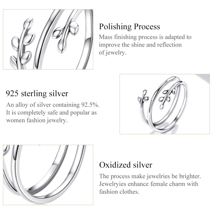 Sterling silver open multi-layer ring showing leaf motif, oxidized silver finish