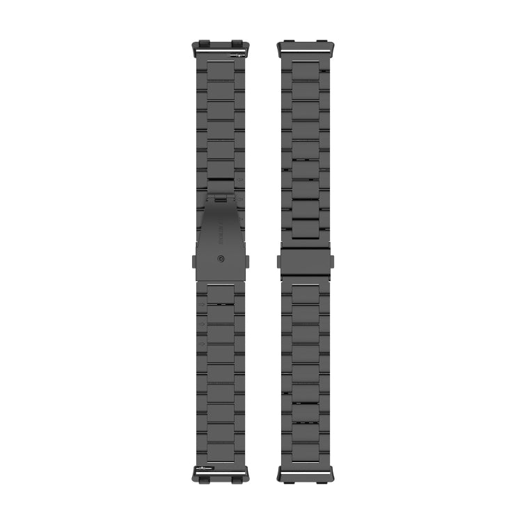 Black three-bead stainless steel watch strap set with clasp ends and links.