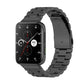 Black three-bead stainless steel watch strap with smartwatch display attached.