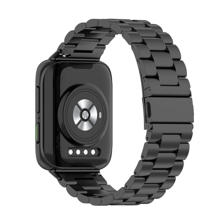 Black three-bead stainless steel watch strap with smartwatch back and clasp.