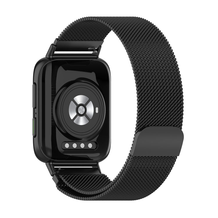 Black Milan metal replacement watch strap with smartwatch side view