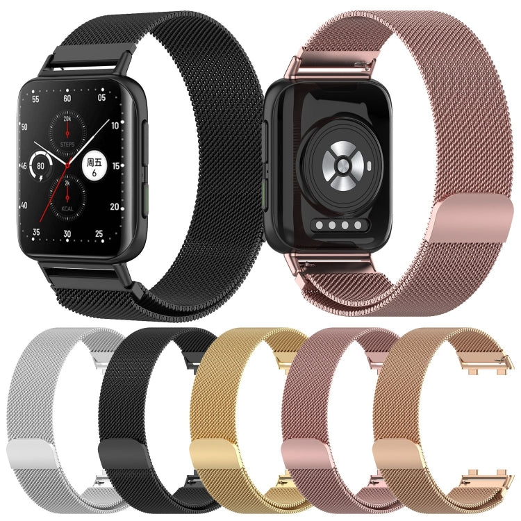 Assorted metal mesh watch bands in black, gold, rose, and silver colors
