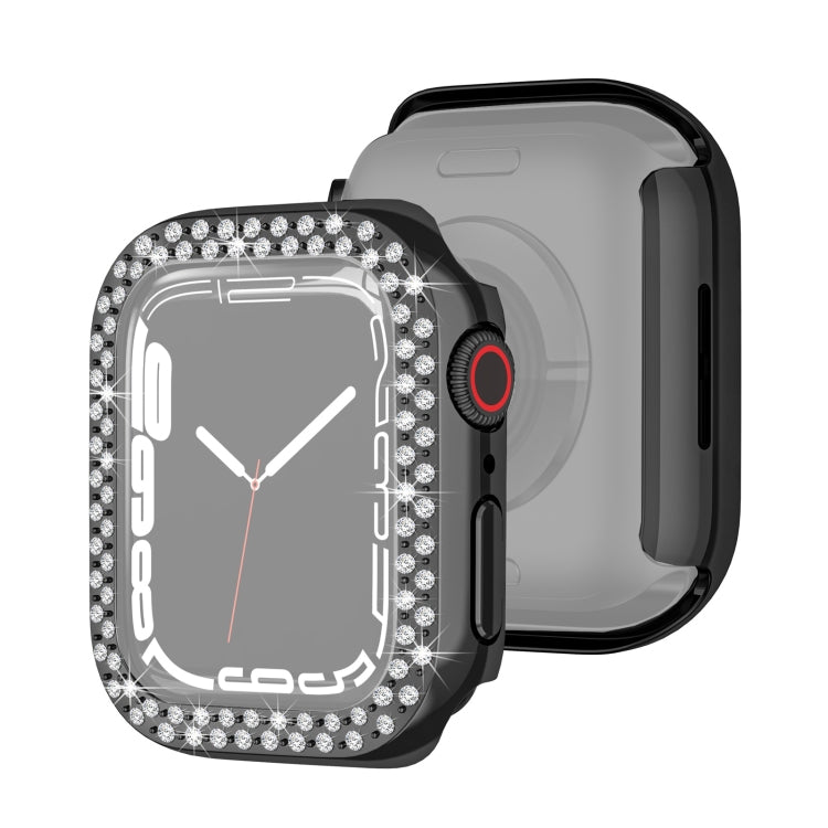 Black diamond watch protective case with rhinestone double-row bezel and cutouts