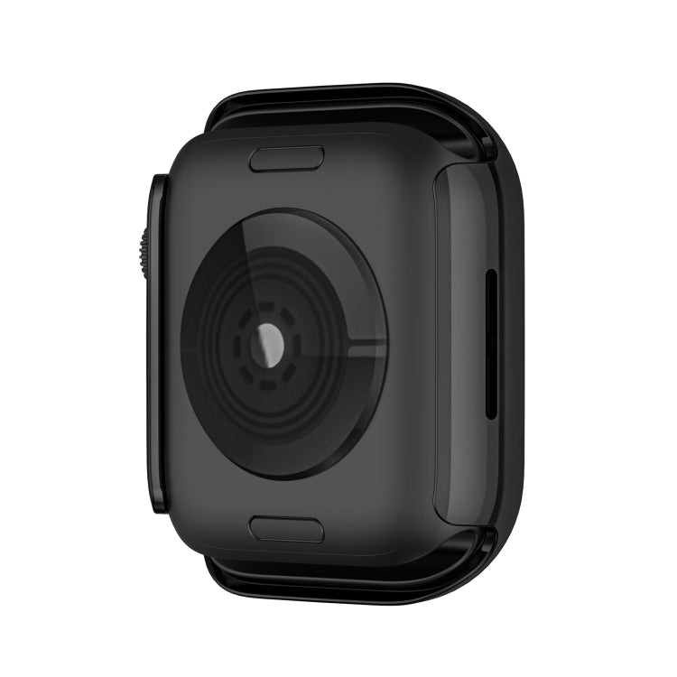 Black protective watch case with circular speaker window and side button openings