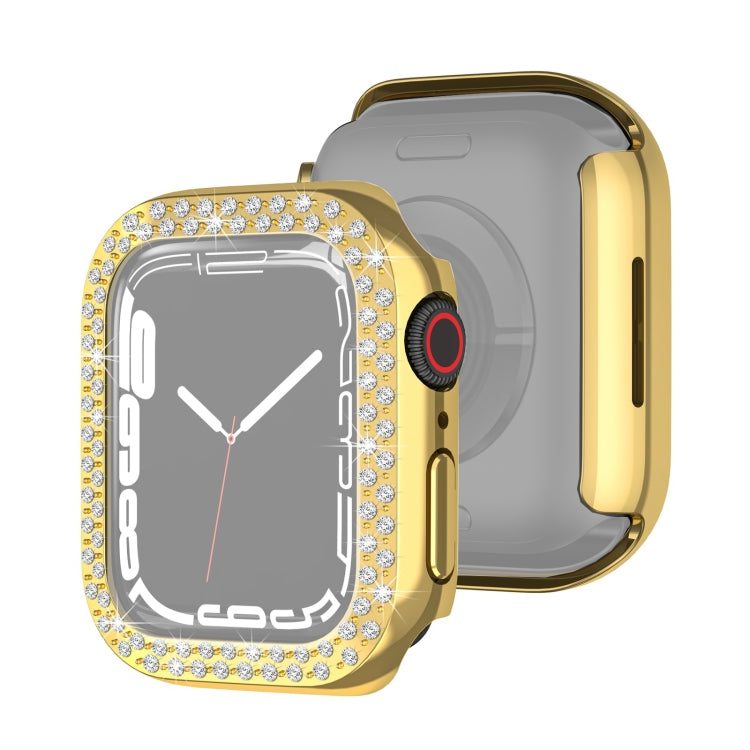 Gold diamond watch protective case with clear rhinestone double-row bezel