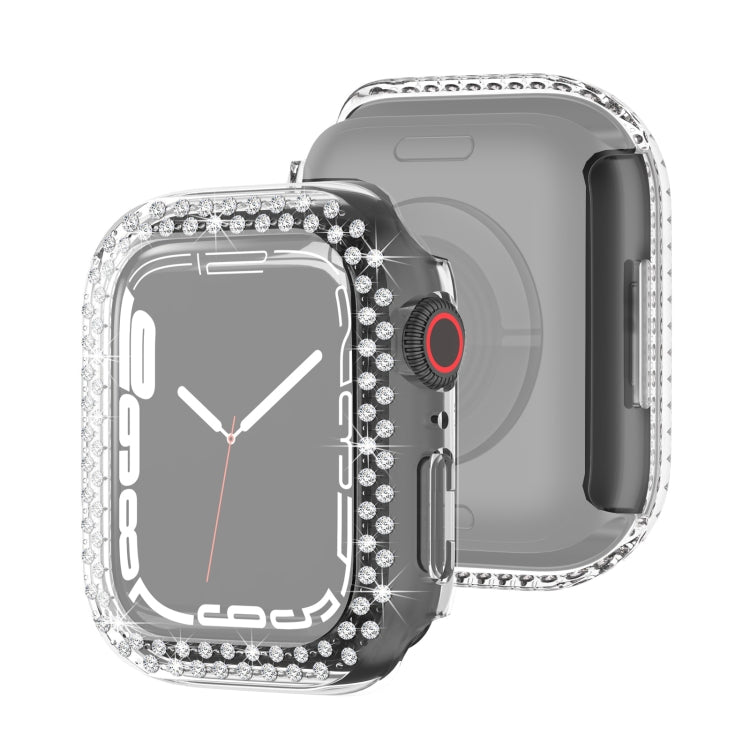Rhinestone smartwatch case with clear frame and double-row crystals, front and back visible