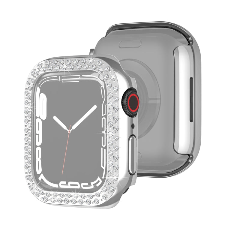 Rhinestone smartwatch case with clear back plate and double-row crystals, side profile view