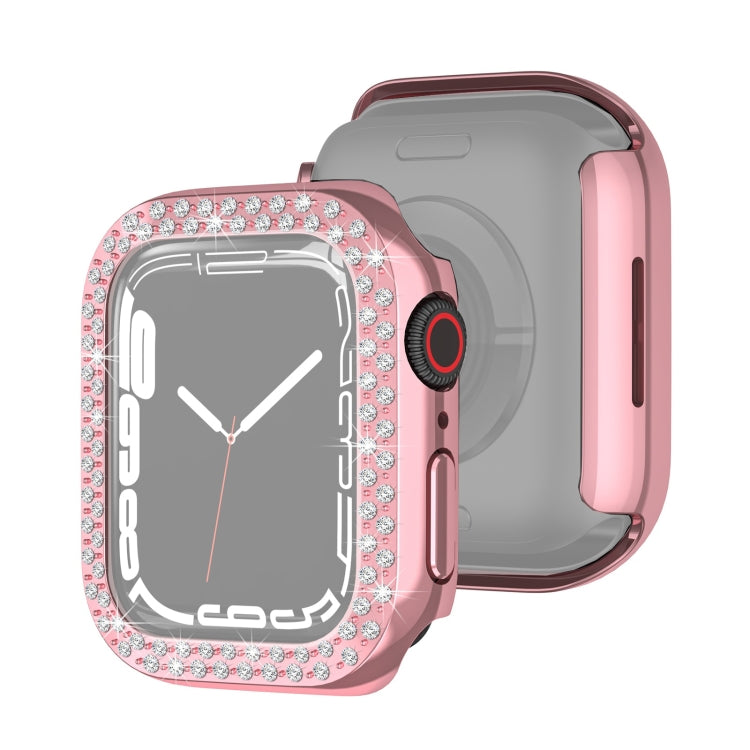 Rose pink rhinestone bezel watch case with double-row crystals and button openings