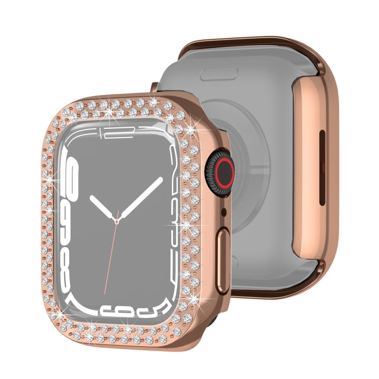 Rose gold watch protective case with rhinestone double-row bezel and side button cutouts
