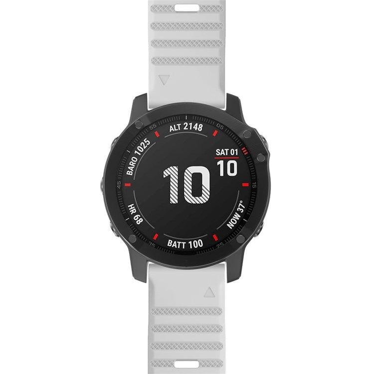 White silicone smartwatch replacement strap, shown front view with two-piece quick-fit tabs