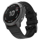 Black silicone smartwatch replacement strap with perforated texture and secure pin buckle