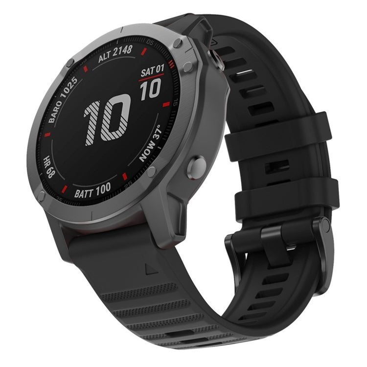 Black silicone smartwatch replacement strap with perforated texture and secure pin buckle