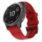Red silicone smartwatch replacement strap with perforated texture and adjustable buckle