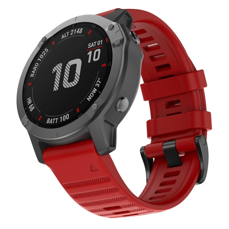 Red silicone smartwatch replacement strap with perforated texture and adjustable buckle