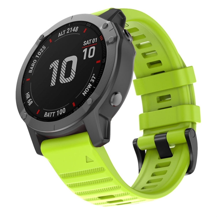 Silicone smartwatch replacement strap for Garmin, bright lime green, with adjustable buckle holes