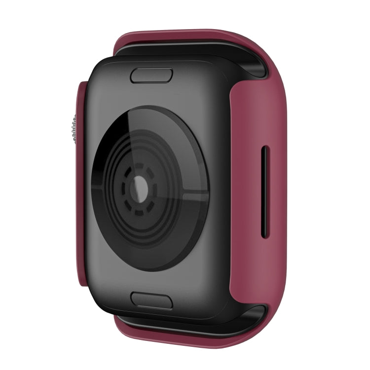 Wine red shockproof TPU smartwatch case, back view with speaker grille and button cutouts