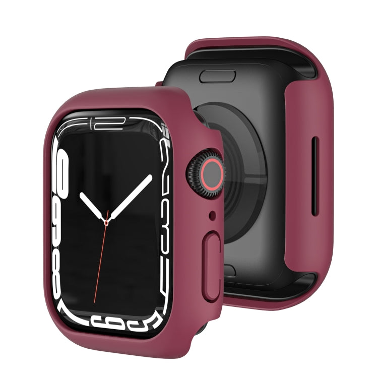 Wine red shockproof TPU smartwatch case, front and back views with side button openings