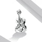Sterling silver vintage violin charm bead with engraved music notes, angled view