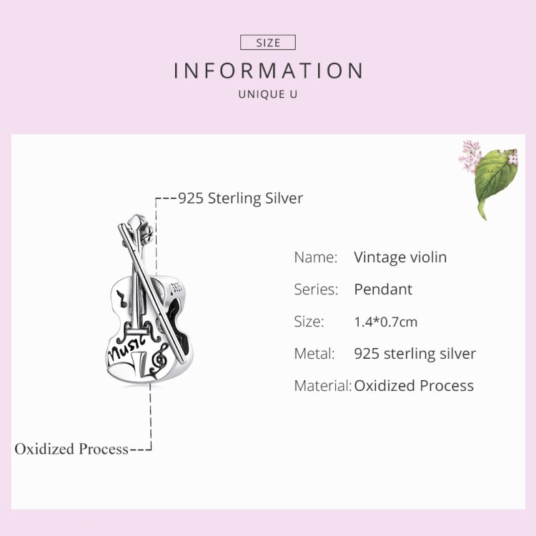 925 sterling silver vintage violin charm pendant with engraved music notes