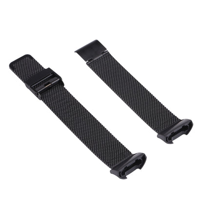 Double buckle Milanese mesh watch strap band, black metal weave with clasp ends