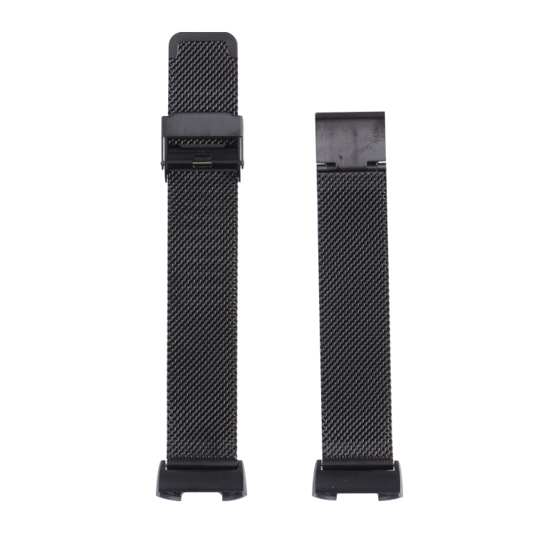 Double buckle Milanese mesh watch strap band, black woven metal with black buckle pads