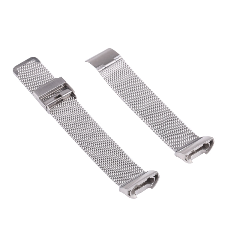 Double buckle Milanese mesh watch strap band, silver-tone metal weave with clasp ends
