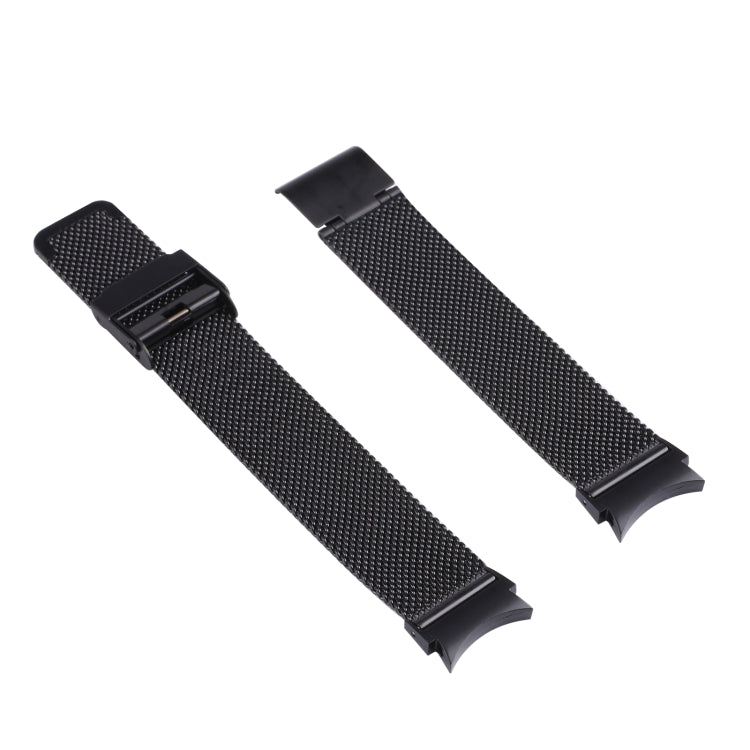 Double buckle Milanese mesh watch strap band, black metal weave with clasp ends