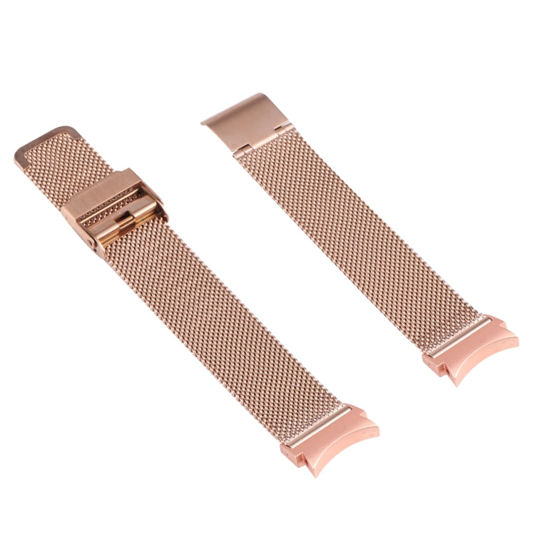 Milanese replacement watch strap with double buckle clasp, rose gold mesh band