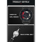 Men's skeleton quartz watch with black dial and steel bracelet, face close-up